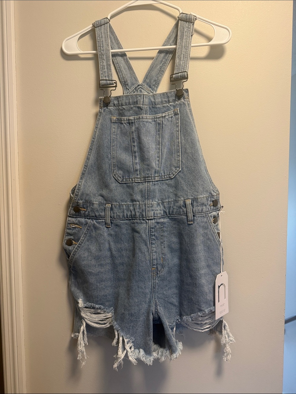 Urban Outfitters Light Blue Denim Frayed Shortalls